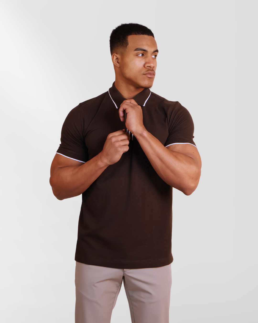 Poloshirt Met Zip Brown