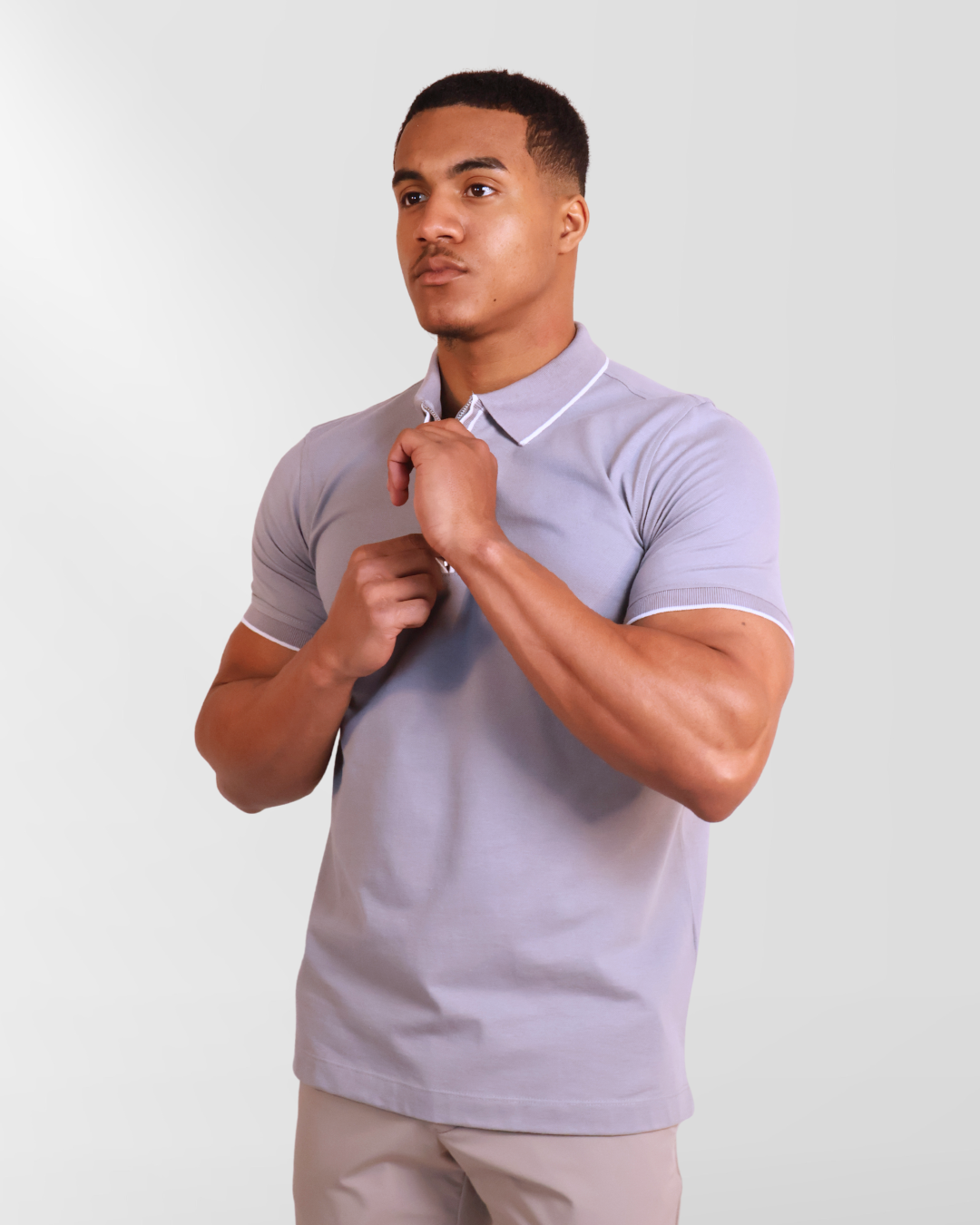 Poloshirt Met Zip Light Grey