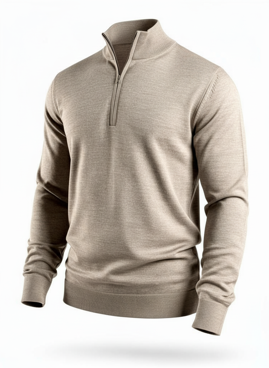 Half-Zip Merino Wool Beige