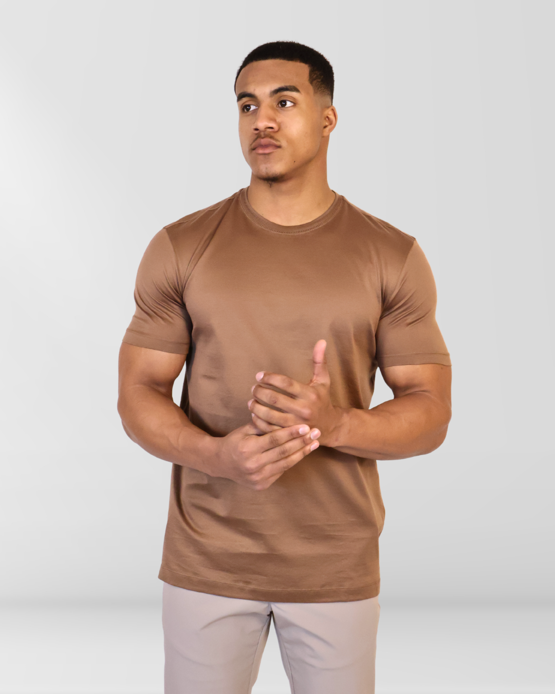 Mercesized T-Shirt met Kraagdesign Brown