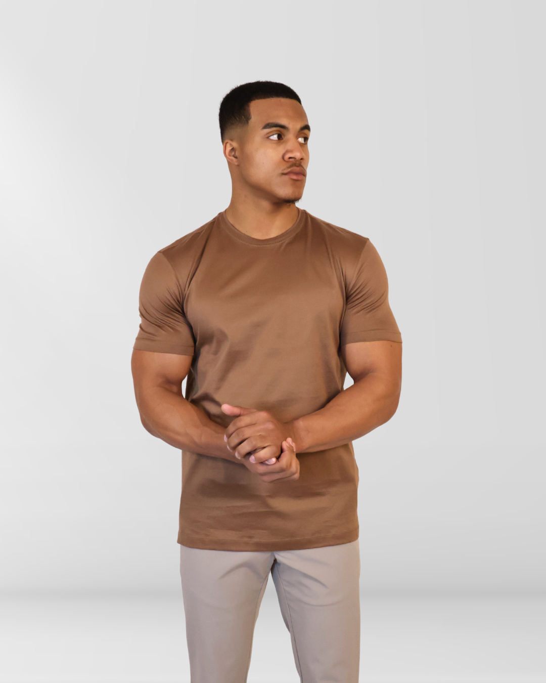 Mercesized T-Shirt met Kraagdesign Brown