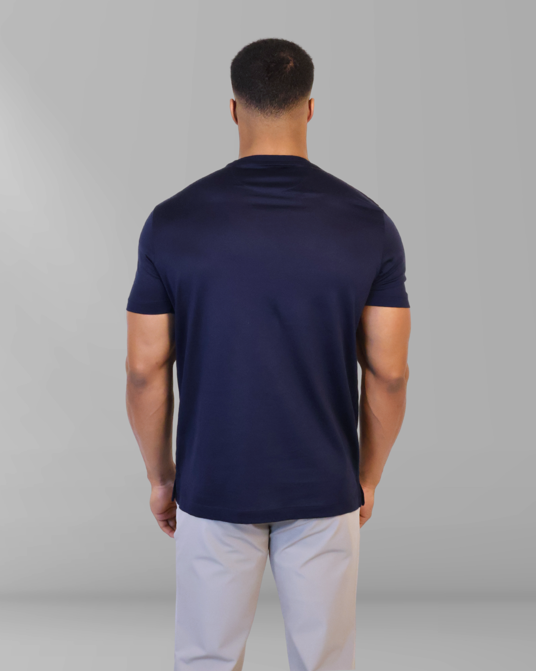 Mercesized High-Neck T-Shirt Navy