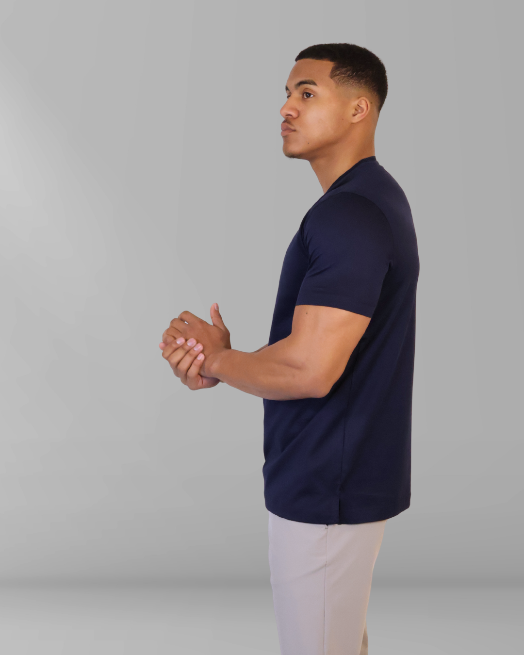 Mercesized High-Neck T-Shirt Navy