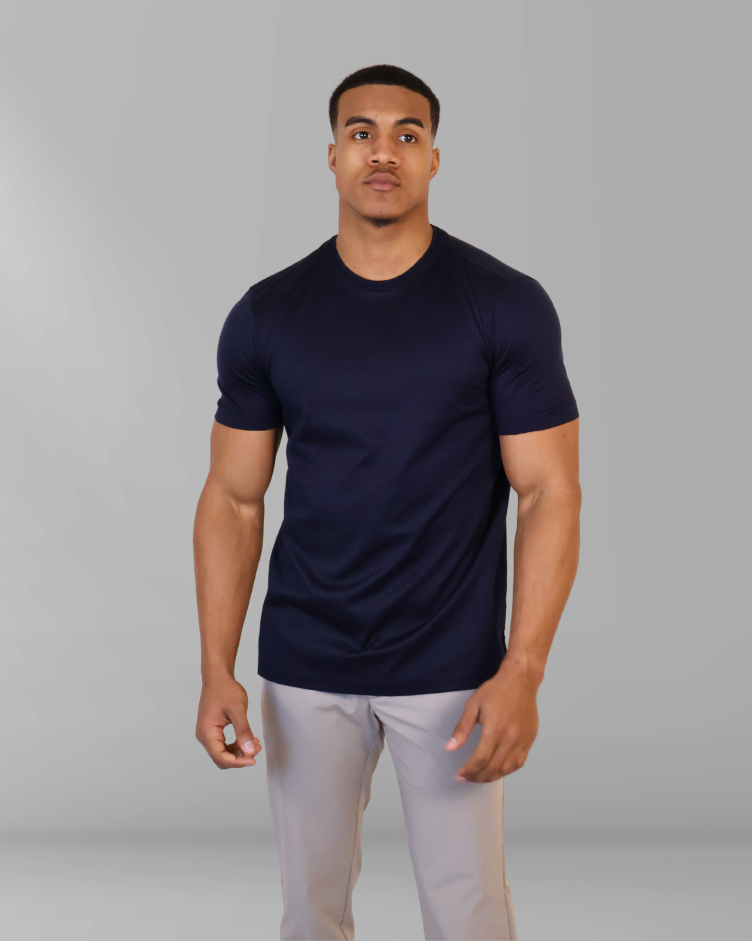 Mercesized High-Neck T-Shirt Navy