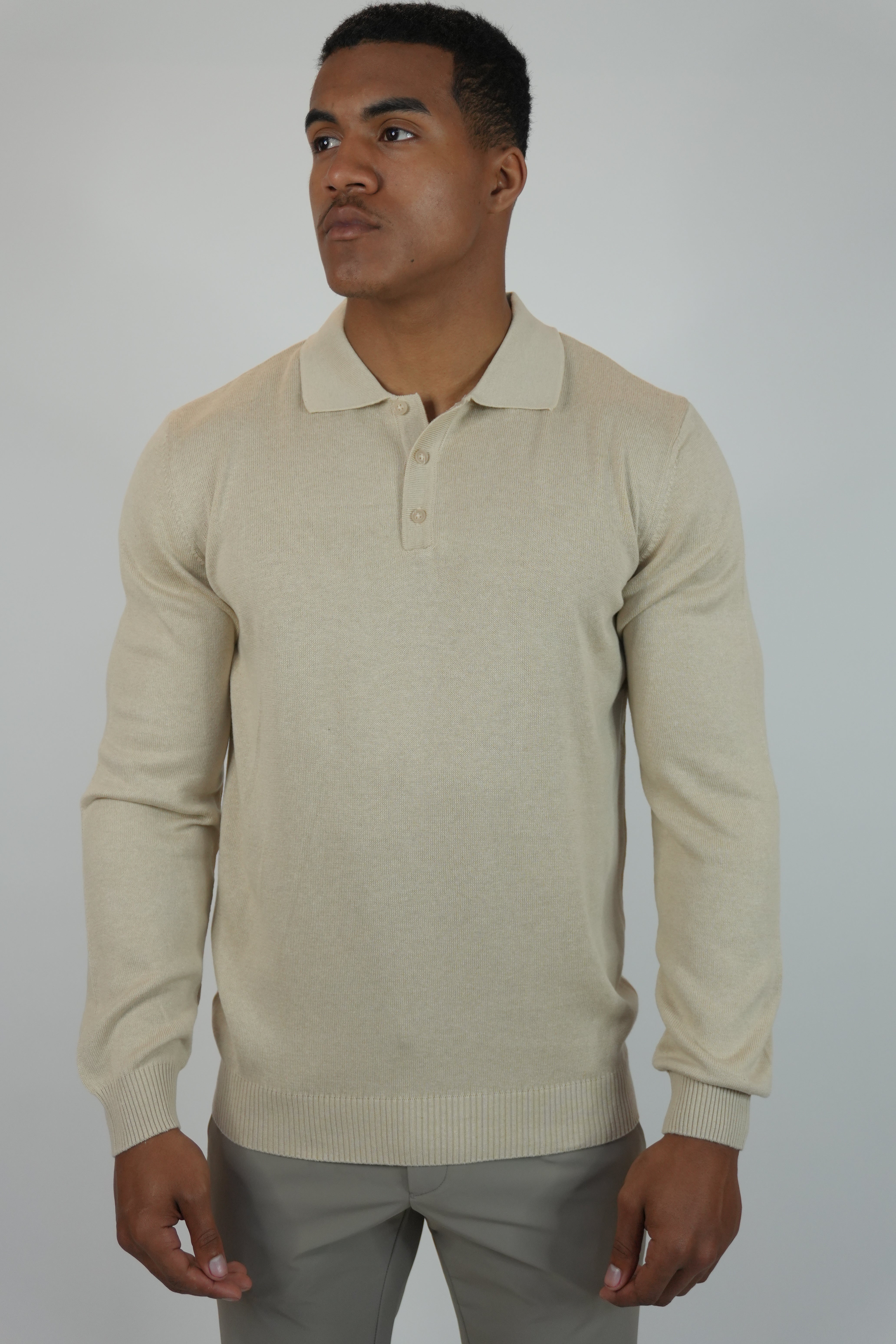 Polo Tricot Élégance Longsleeve Beige