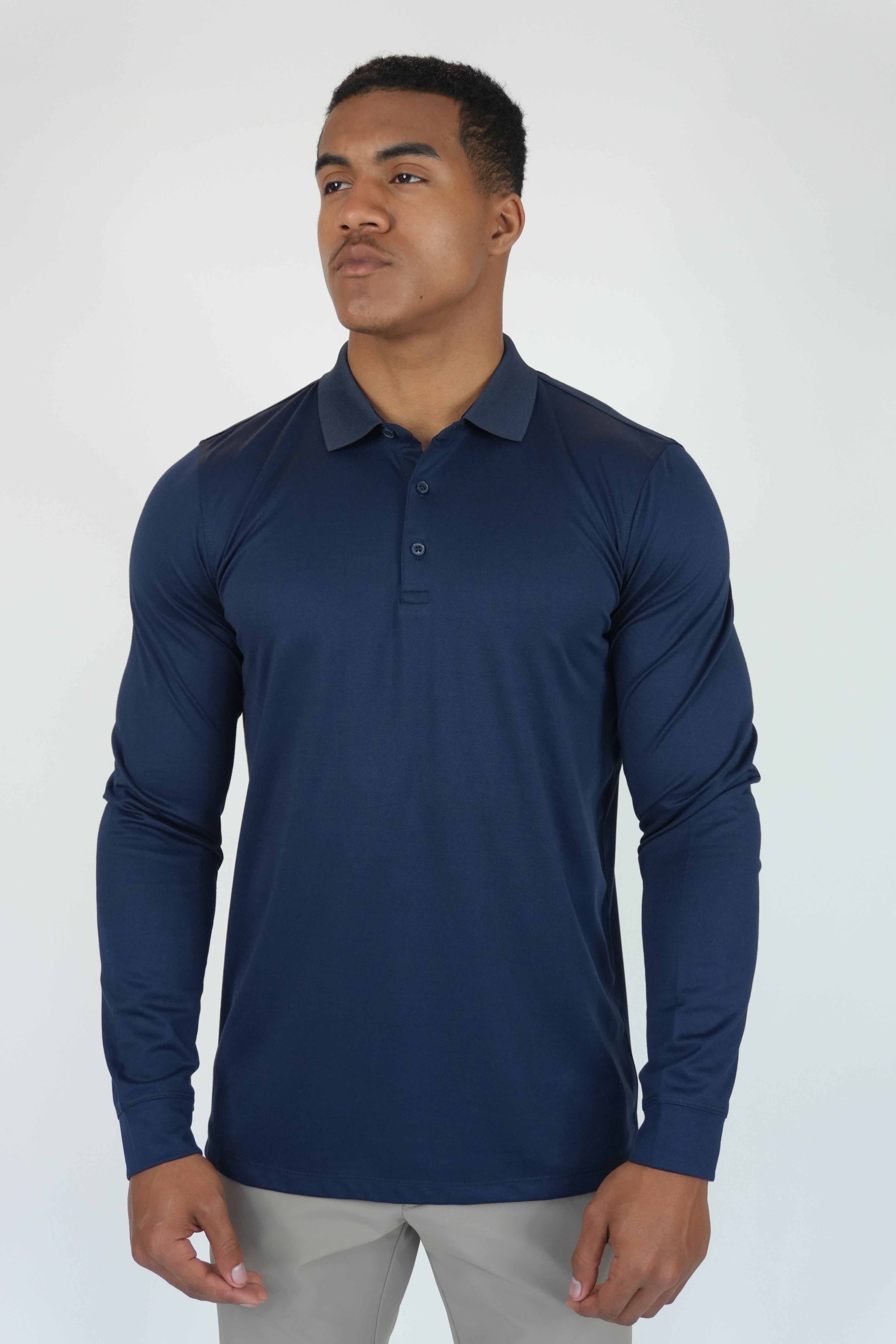 Mercesized Longsleeve Polo Navy Blue