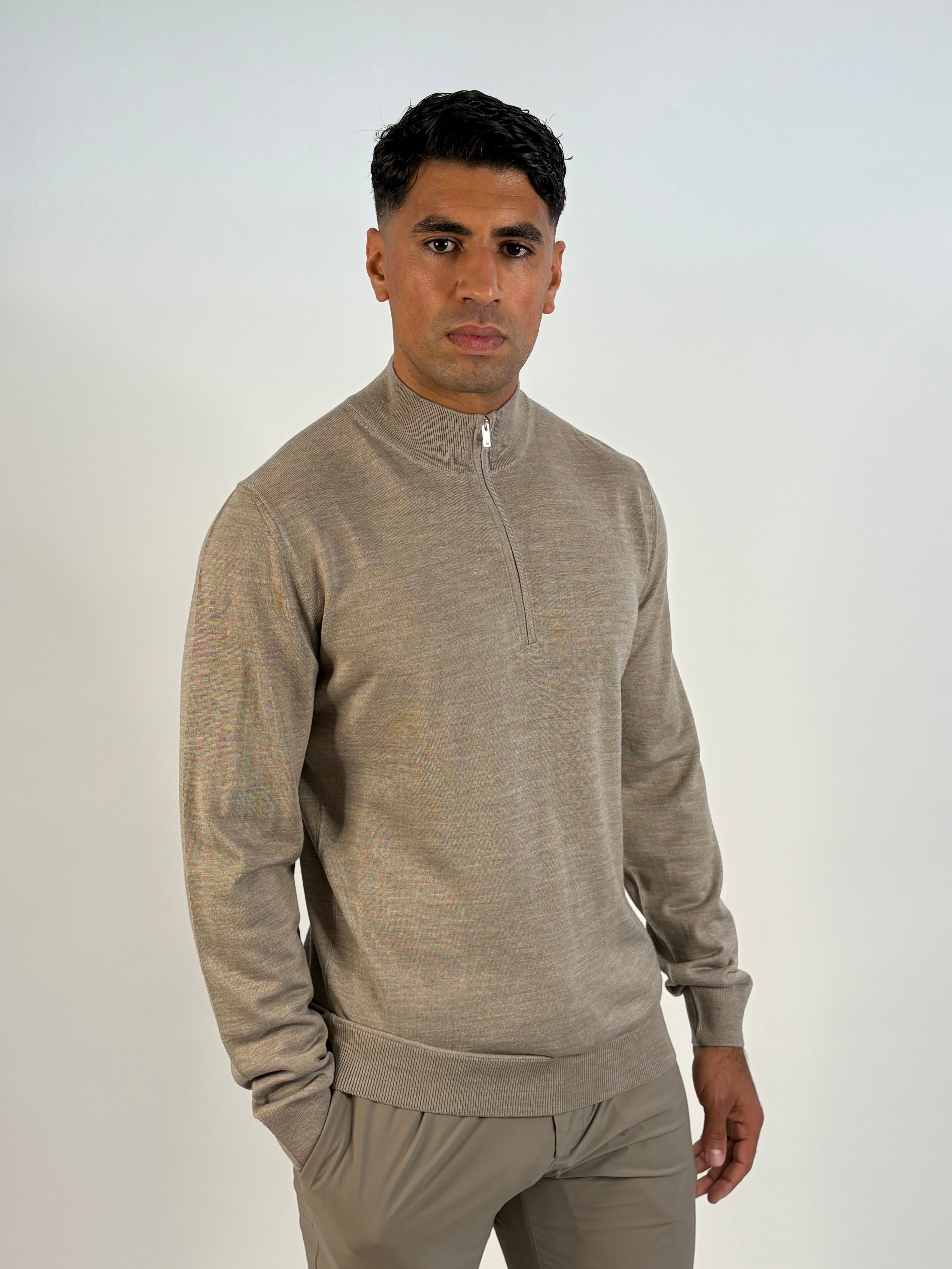 Marfélli Merino Wool Half-Zip Taupe