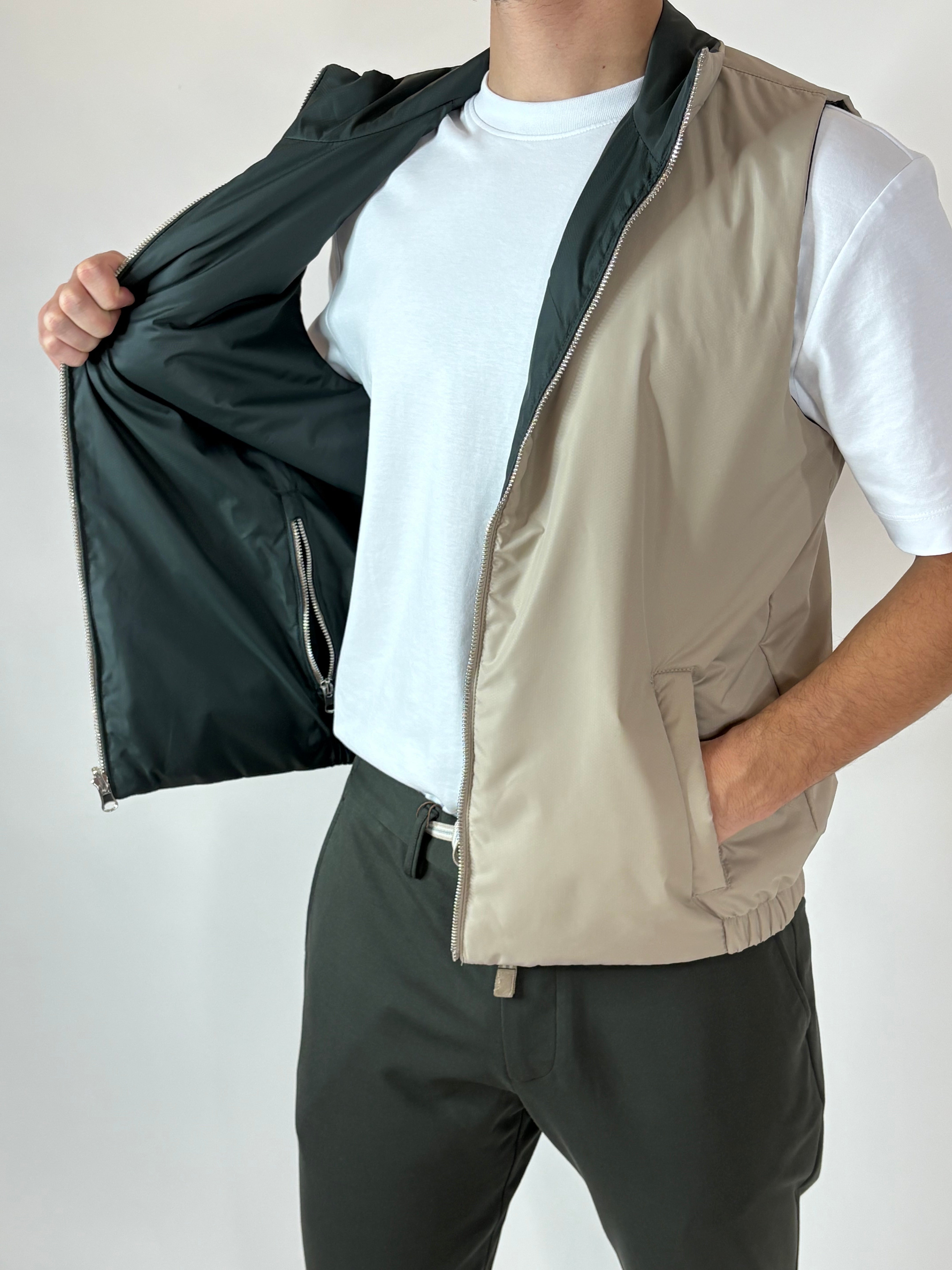 Dubbelzijdige Bodywarmer Khaki/Beige
