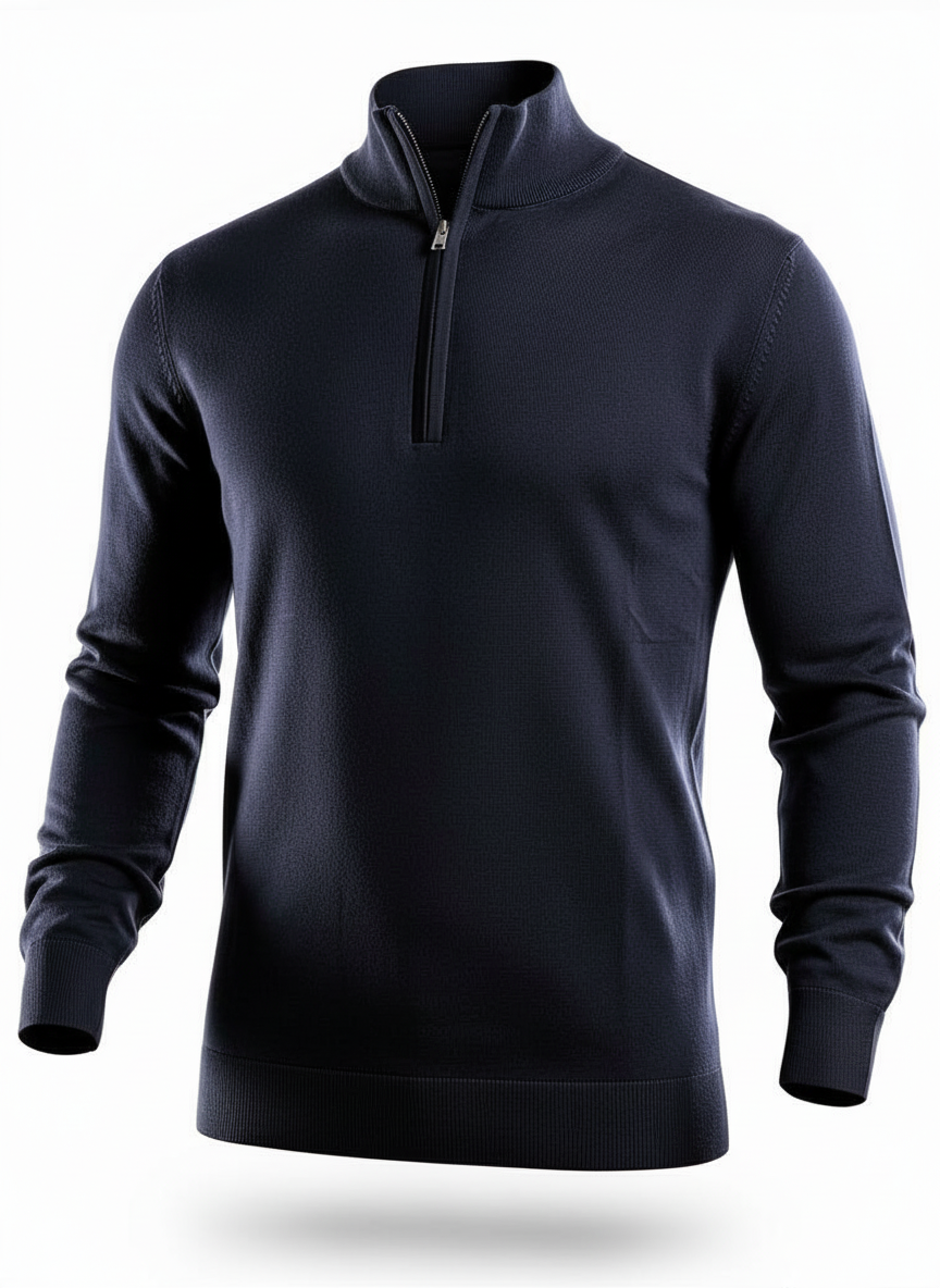 Half-Zip Merino Wool Navy Blue